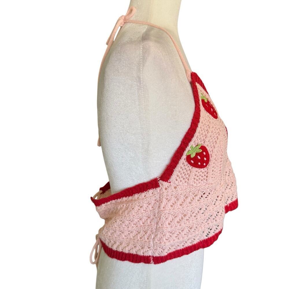 Romwe Sweetness Crochet Strawberry Halter Top 2XL Boho Hippie Festival Whimsical - Picture 5 of 8